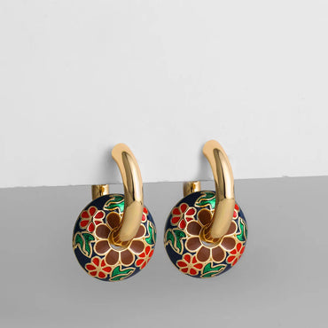 1 Pair Vintage Style Geometric Flower Enamel Alloy Earrings