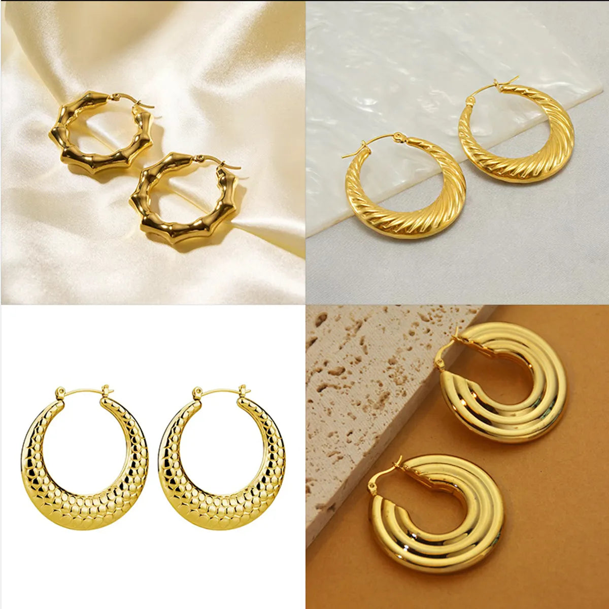 1 Pair Vintage Style Geometric Plating Stainless Steel 18k Gold Plated Earrings