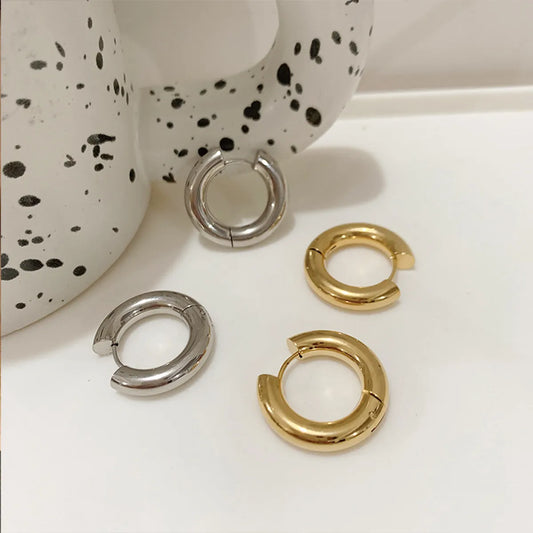 1 Pair Vintage Style Geometric Solid Color Metal Titanium Steel Hoop Earrings