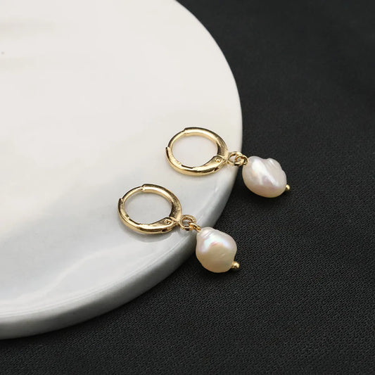 1 Pair Vintage Style Geometric Solid Color Plating Freshwater Pearl Sterling Silver 18k Gold Plated Drop Earrings