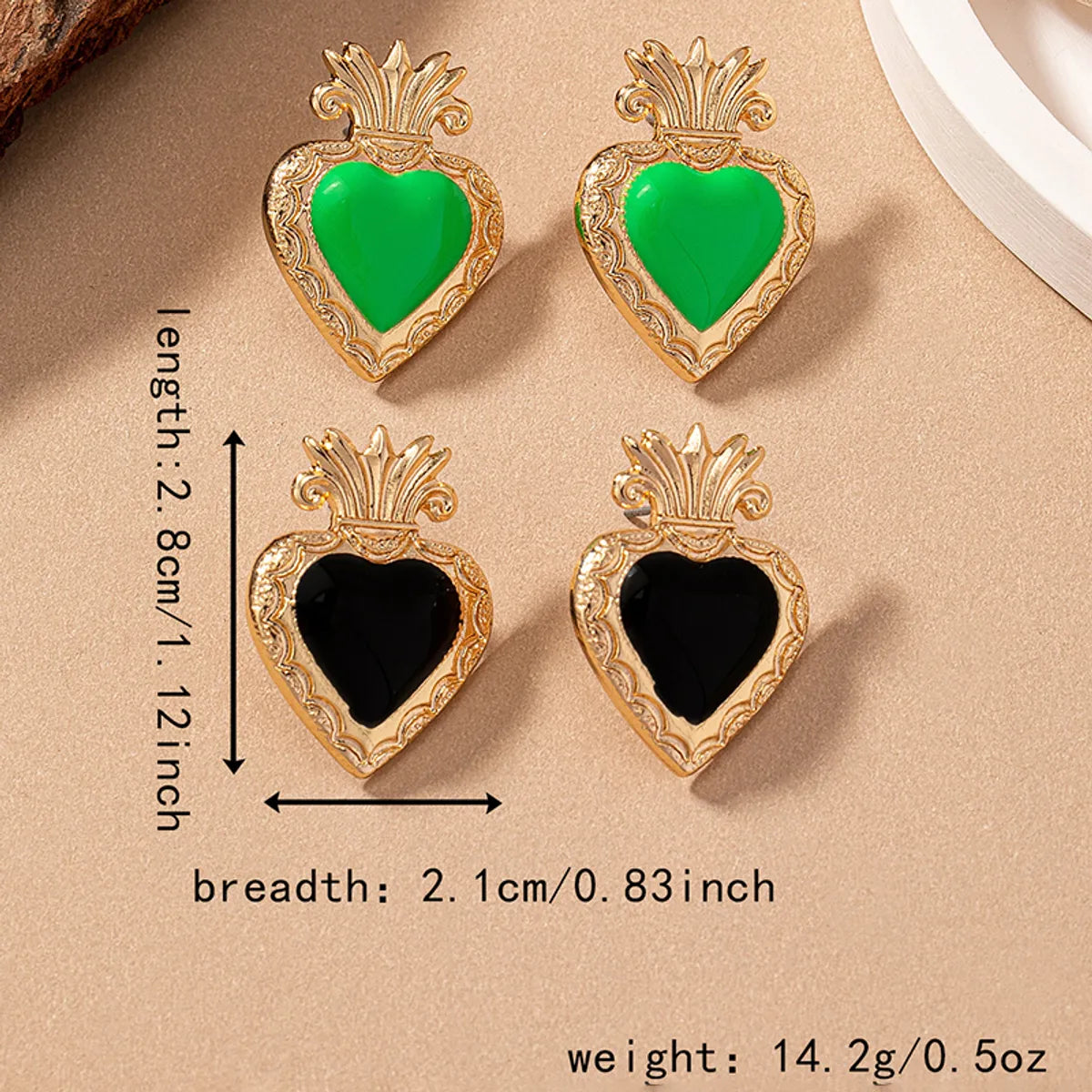 1 Pair Vintage Style Heart Shape Crown Enamel Plating Alloy 14k Gold Plated Ear Studs