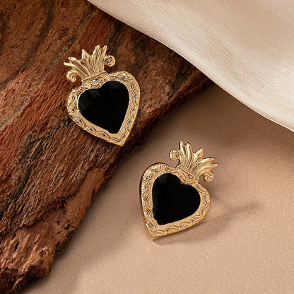 1 Pair Vintage Style Heart Shape Crown Enamel Plating Alloy 14k Gold Plated Ear Studs