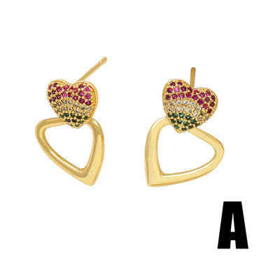 1 Pair Vintage Style Heart Shape Flower Plating Inlay Copper Zircon 18k Gold Plated Ear Studs