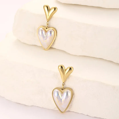 1 Pair Vintage Style Heart Shape Plating 304 Stainless Steel Drop Earrings