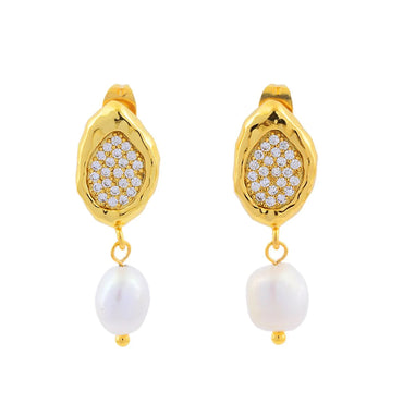 1 Pair Vintage Style Irregular Plating Inlay Freshwater Pearl Copper Zircon 18k Gold Plated Drop Earrings