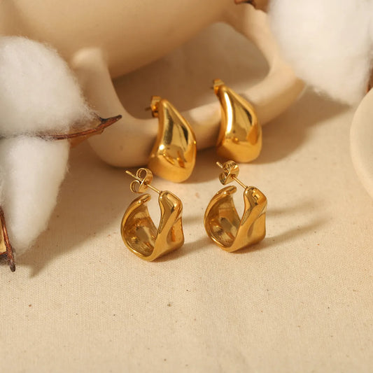 1 Pair Vintage Style Irregular Polishing Plating Stainless Steel 18k Gold Plated Ear Studs