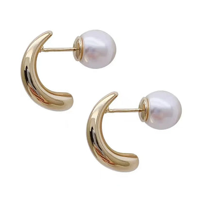 1 Pair Vintage Style Korean Style C Shape Inlay Alloy Pearl Ear Studs