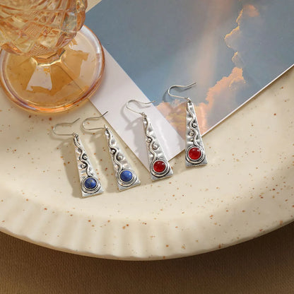 1 Pair Vintage Style Leaf Rectangle Enamel Plating Inlay Alloy Natural Stone Drop Earrings