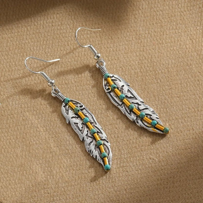 1 Pair Vintage Style Leaf Rectangle Enamel Plating Inlay Alloy Natural Stone Drop Earrings