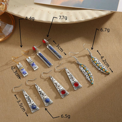 1 Pair Vintage Style Leaf Rectangle Enamel Plating Inlay Alloy Natural Stone Drop Earrings