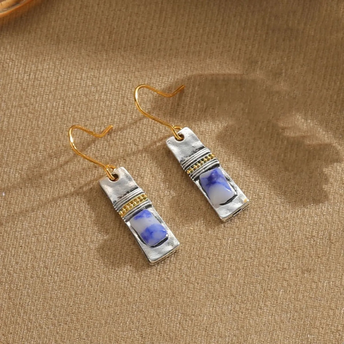 1 Pair Vintage Style Leaf Rectangle Enamel Plating Inlay Alloy Natural Stone Drop Earrings