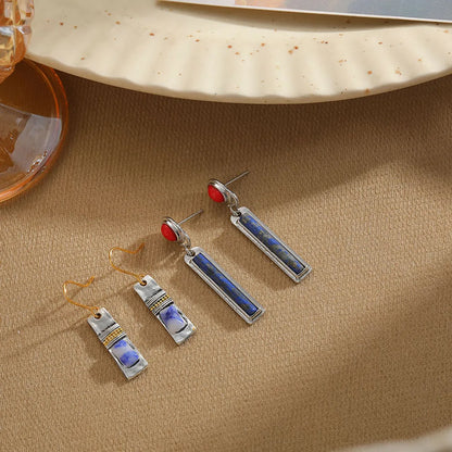 1 Pair Vintage Style Leaf Rectangle Enamel Plating Inlay Alloy Natural Stone Drop Earrings