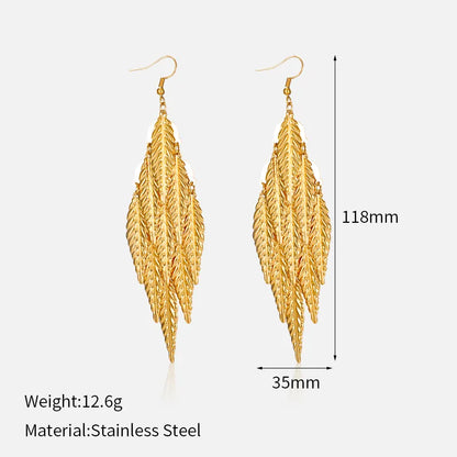 1 Pair Vintage Style Leaves Plating Inlay 304 Stainless Steel 18K Gold Plated Drop Earrings