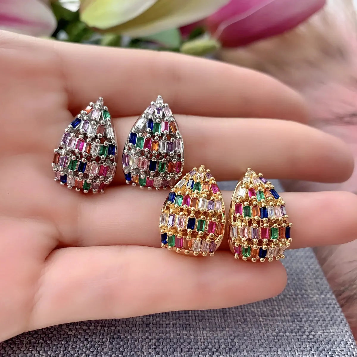 1 Pair Vintage Style Luxurious Simple Style Water Droplets Plating Mesh Inlay Copper Zircon Gold Plated Silver Plated Ear Studs