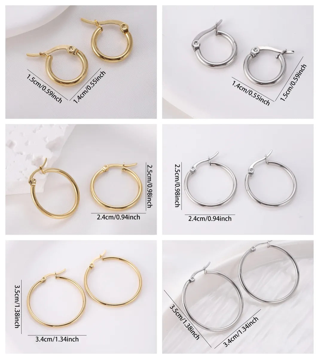 1 Pair Vintage Style Modern Style Simple Style Round Plating Titanium Steel 18K Gold Plated Hoop Earrings