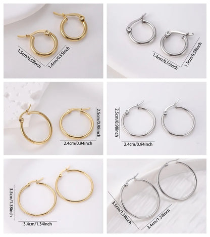 1 Pair Vintage Style Modern Style Simple Style Round Plating Titanium Steel 18K Gold Plated Hoop Earrings