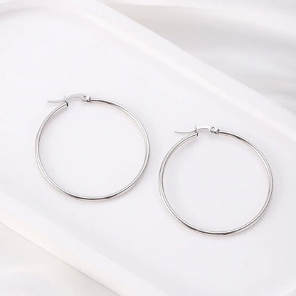 1 Pair Vintage Style Modern Style Simple Style Round Titanium Steel 18K Gold Plated Hoop Earrings