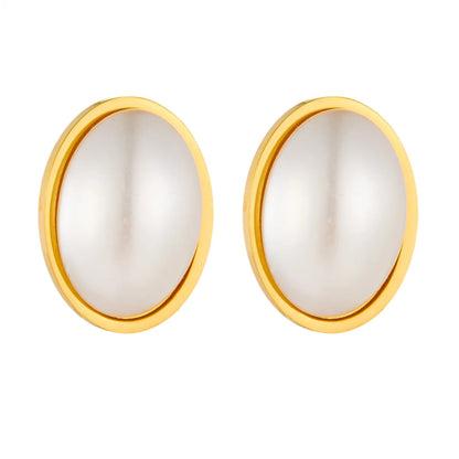 1 Pair Vintage Style Oval Inlay 304 Stainless Steel Pearl 18K Gold Plated Ear Studs