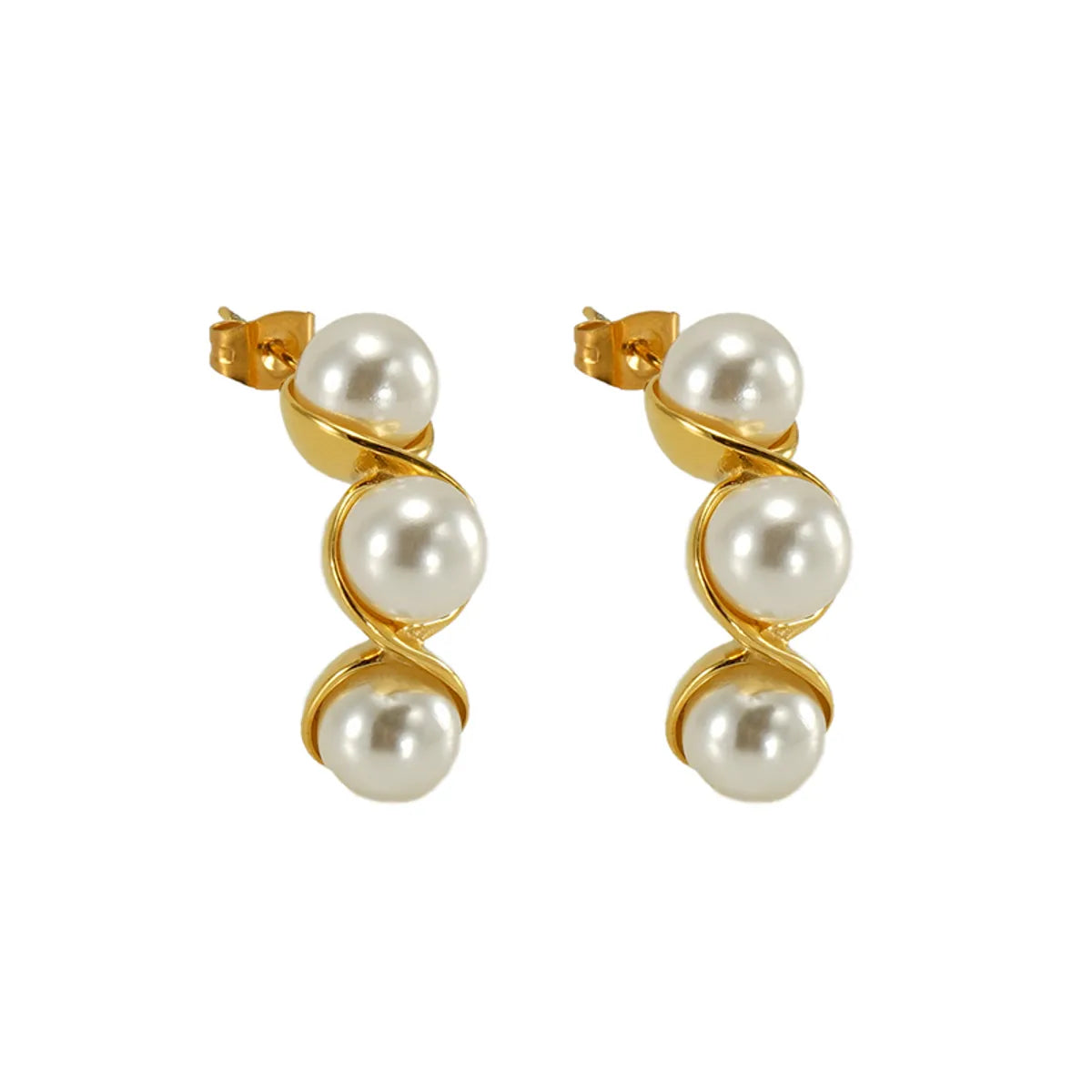 1 Pair Vintage Style Pea Polishing Plating Inlay Stainless Steel Pearl 18k Gold Plated Earrings