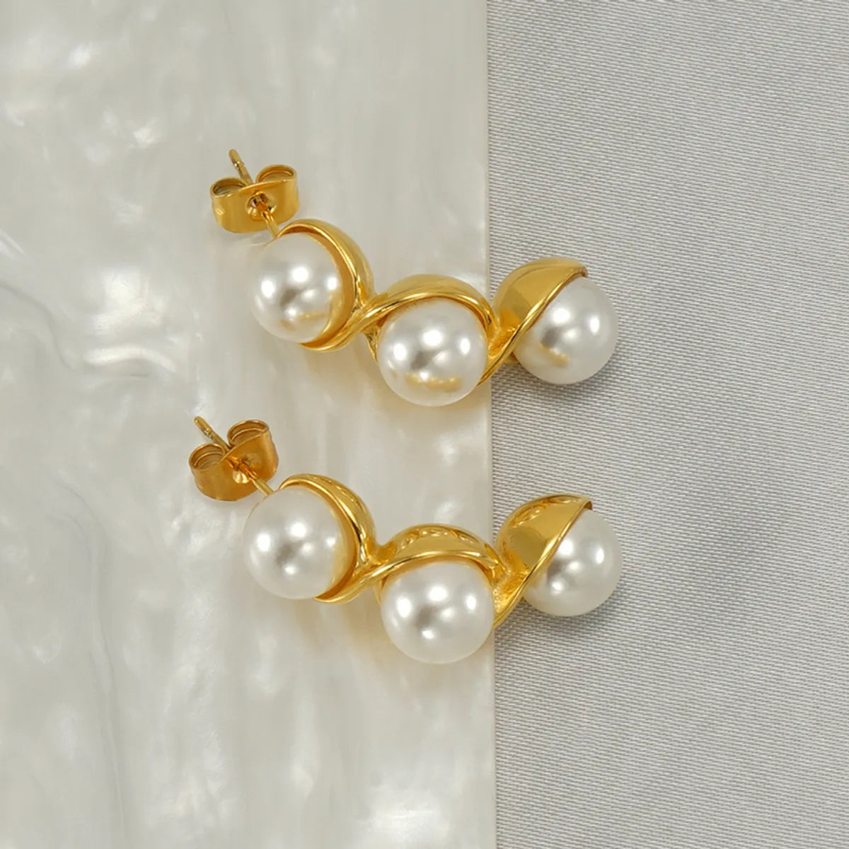 1 Pair Vintage Style Pea Polishing Plating Inlay Stainless Steel Pearl 18k Gold Plated Earrings