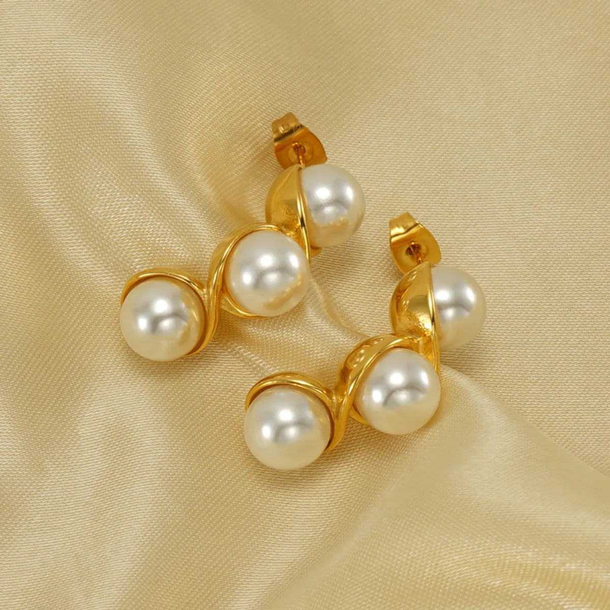 1 Pair Vintage Style Pea Polishing Plating Inlay Stainless Steel Pearl 18k Gold Plated Earrings