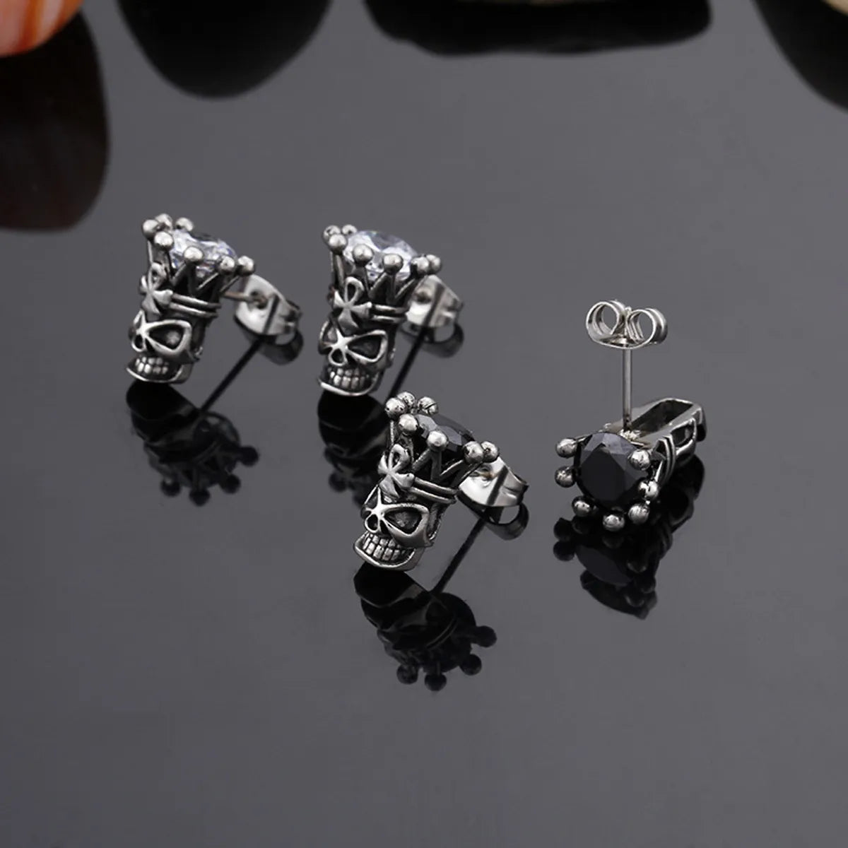 1 Pair Vintage Style Punk Skull Titanium Steel Ear Studs