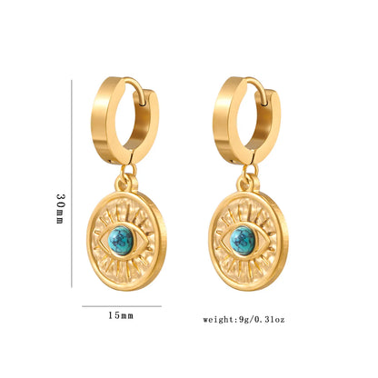 1 Pair Vintage Style Roman Style Eye Plating Inlay 304 Stainless Steel Turquoise Drop Earrings