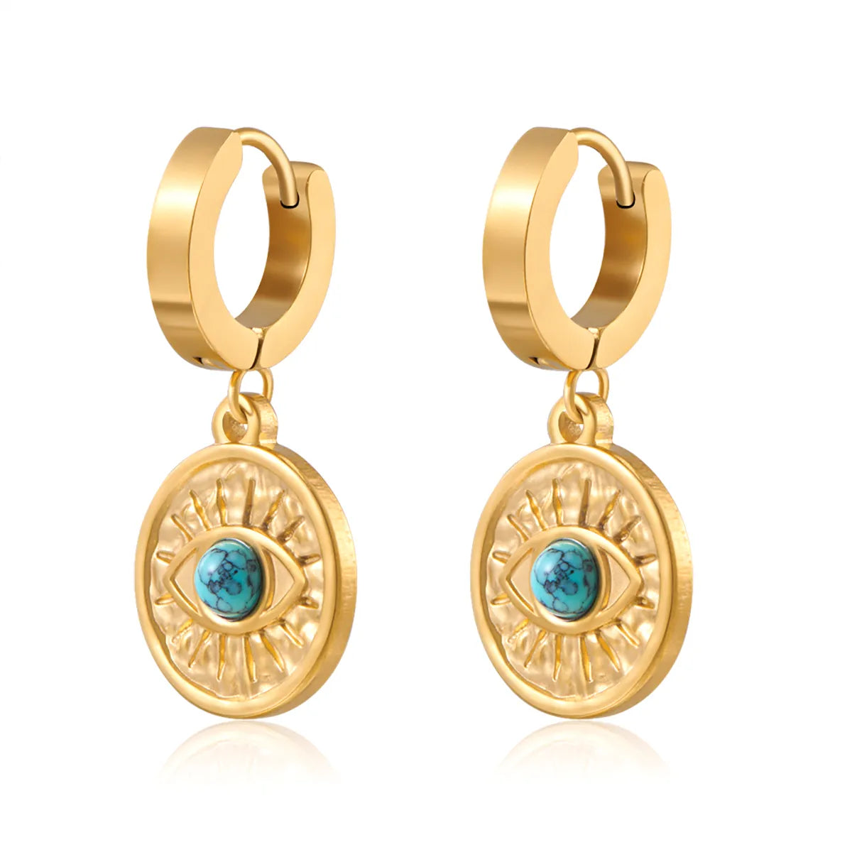 1 Pair Vintage Style Roman Style Eye Plating Inlay 304 Stainless Steel Turquoise Drop Earrings