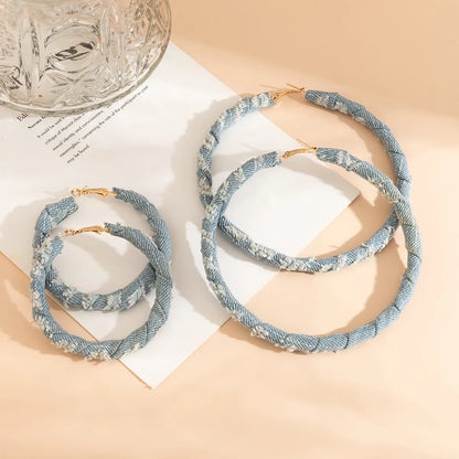 1 Pair Vintage Style Round Denim Hoop Earrings