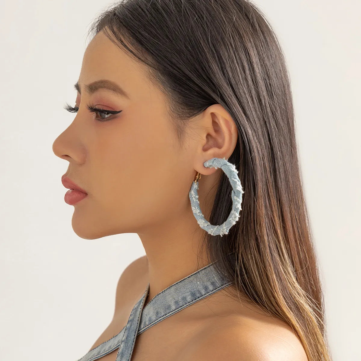 1 Pair Vintage Style Round Denim Hoop Earrings