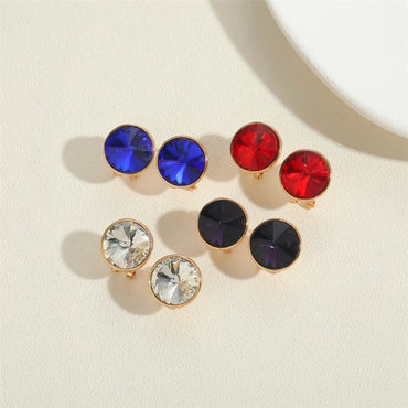 1 Pair Vintage Style Round Inlay Copper Acrylic Diamond 14K Gold Plated Ear Studs