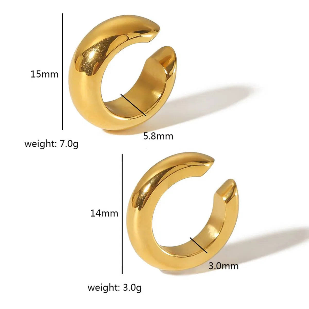 1 Pair Vintage Style Round Polishing Plating Stainless Steel 18k Gold Plated Ear Cuffs