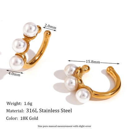 1 Pair Vintage Style Simple Style Classic Style C Shape Flower Snake Plating Inlay Stainless Steel Pearl Zircon 18k Gold Plated Ear Cuffs