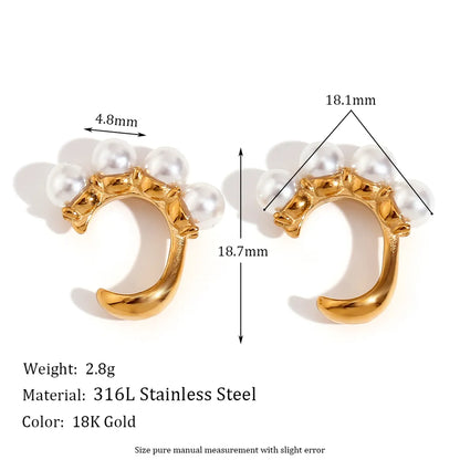 1 Pair Vintage Style Simple Style Classic Style C Shape Flower Snake Plating Inlay Stainless Steel Pearl Zircon 18k Gold Plated Ear Cuffs