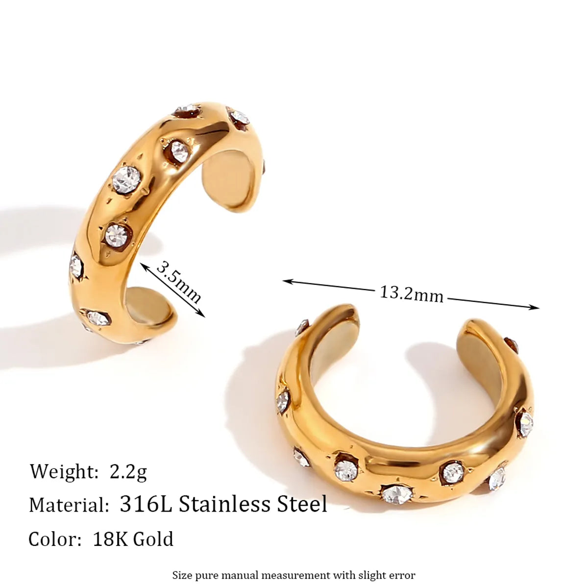 1 Pair Vintage Style Simple Style Classic Style C Shape Flower Snake Plating Inlay Stainless Steel Pearl Zircon 18k Gold Plated Ear Cuffs