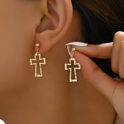 1 Pair Vintage Style Simple Style Classic Style Cross Hollow Out Iron Drop Earrings