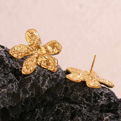 1 Pair Vintage Style Simple Style Classic Style Flower Plating Pleated Stainless Steel 18k Gold Plated Ear Studs