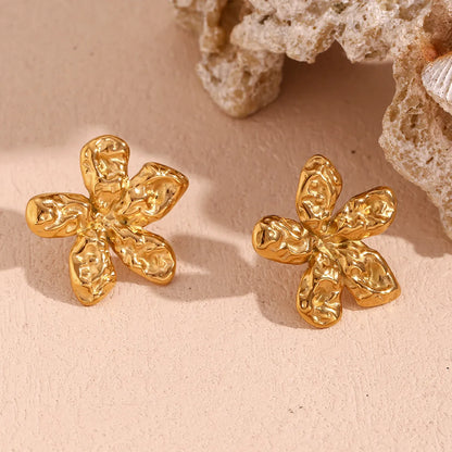 1 Pair Vintage Style Simple Style Classic Style Flower Plating Pleated Stainless Steel 18k Gold Plated Ear Studs