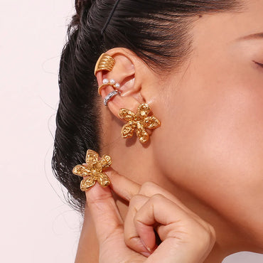 1 Pair Vintage Style Simple Style Classic Style Flower Plating Pleated Stainless Steel 18k Gold Plated Ear Studs