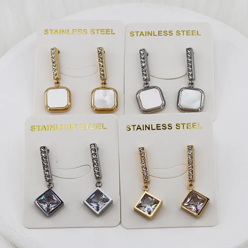 1 Pair Vintage Style Simple Style Classic Style Geometric Inlay 304 Stainless Steel Zircon Gold Plated Ear Studs