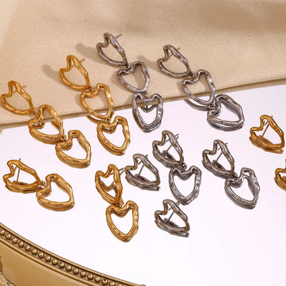 1 Pair Vintage Style Simple Style Classic Style Heart Shape Plating Hollow Out Stainless Steel 18k Gold Plated Drop Earrings Ear Studs