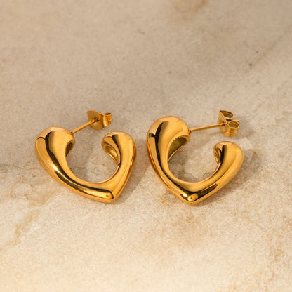 1 Pair Vintage Style Simple Style Classic Style Heart Shape Stainless Steel 18K Gold Plated Ear Studs