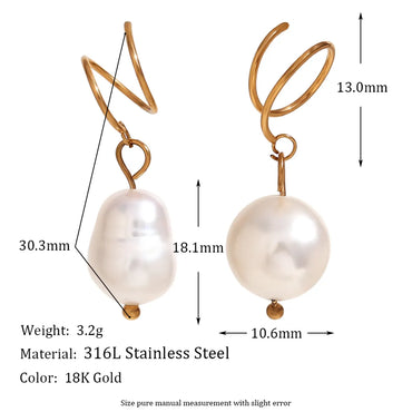 1 Pair Vintage Style Simple Style Classic Style Solid Color Plating Stainless Steel Freshwater Pearl 18k Gold Plated Drop Earrings