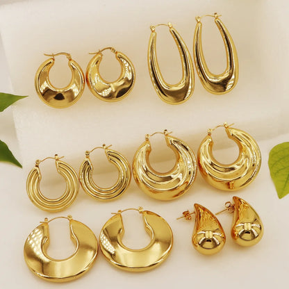 1 Pair Vintage Style Simple Style Classic Style U Shape Geometric Water Droplets Asymmetrical Irregular 304 Stainless Steel 18K Gold Plated Earrings Ear Studs