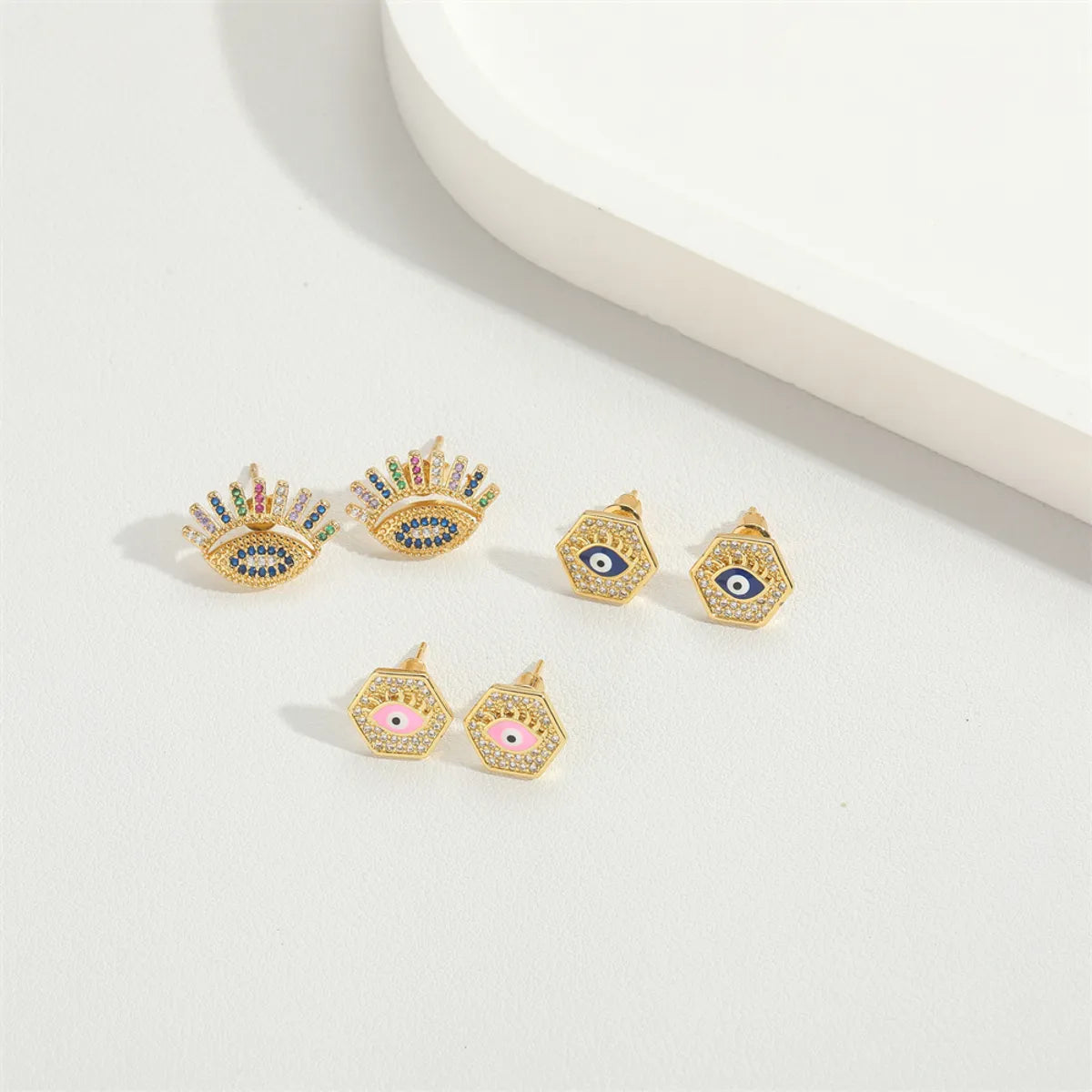 1 Pair Vintage Style Simple Style Commute Devil'S Eye Eye Enamel Inlay Copper Zircon 14K Gold Plated Ear Studs