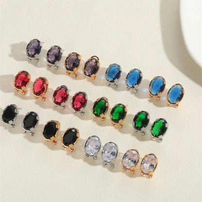 1 Pair Vintage Style Simple Style Commute Oval Inlay Copper Zircon 14K Gold Plated Ear Studs