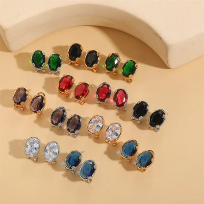 1 Pair Vintage Style Simple Style Commute Oval Inlay Copper Zircon 14K Gold Plated Ear Studs