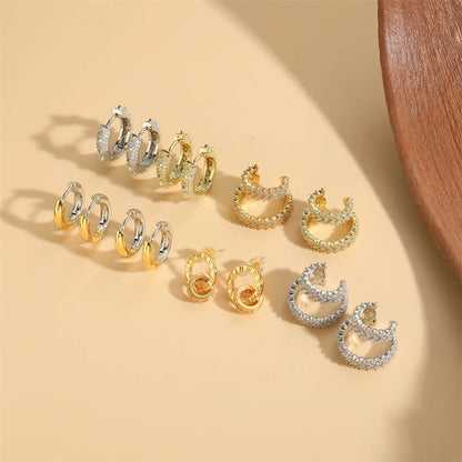 1 Pair Vintage Style Simple Style Commute Round Plating Inlay Copper Zircon 14k Gold Plated Earrings