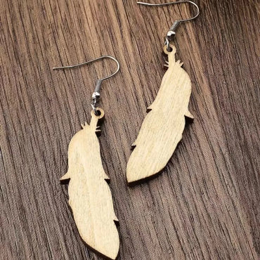 1 Pair Vintage Style Simple Style Feather Alloy Wood Drop Earrings