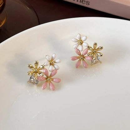 1 Pair Vintage Style Simple Style Flower Inlay Copper Zircon Ear Studs